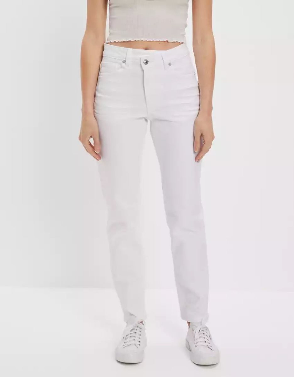 Jean American Eagle AE Stretch Mom Blanche Femme | QEM-46808281